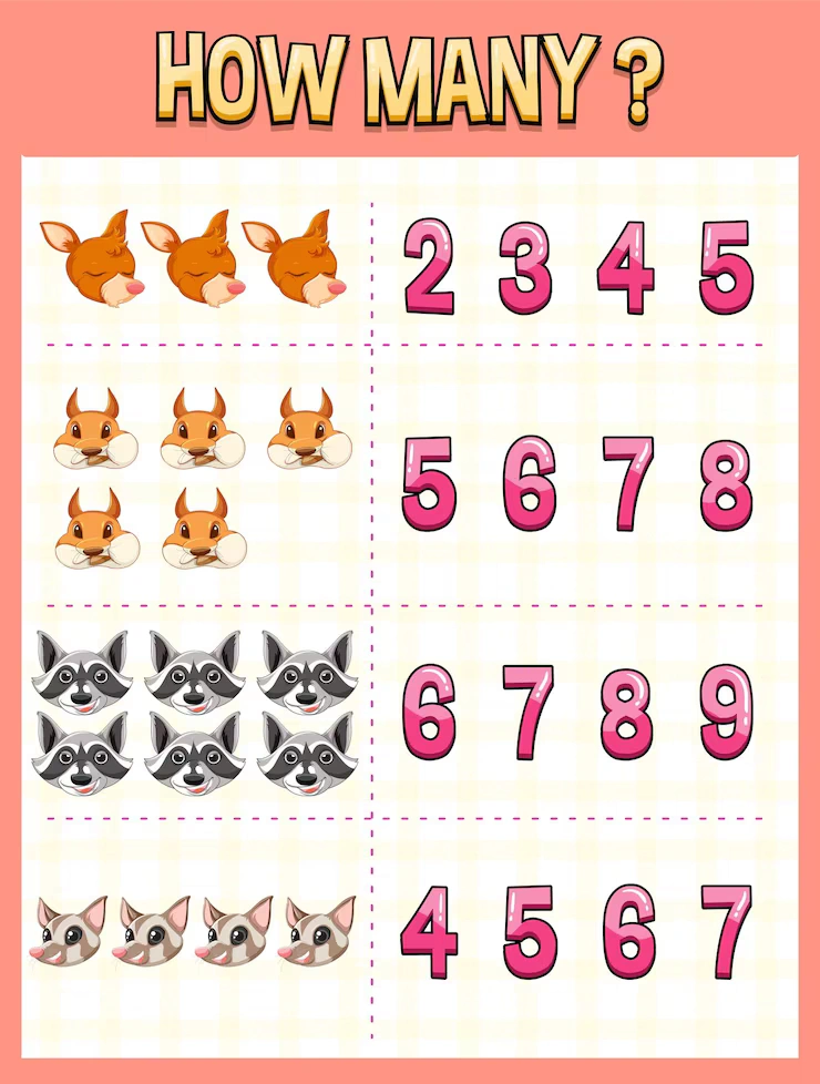 Counting number template with animal