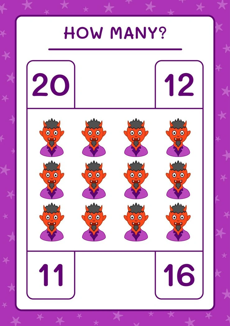 How many Devil, game for children. Vector illustration, printable worksheet