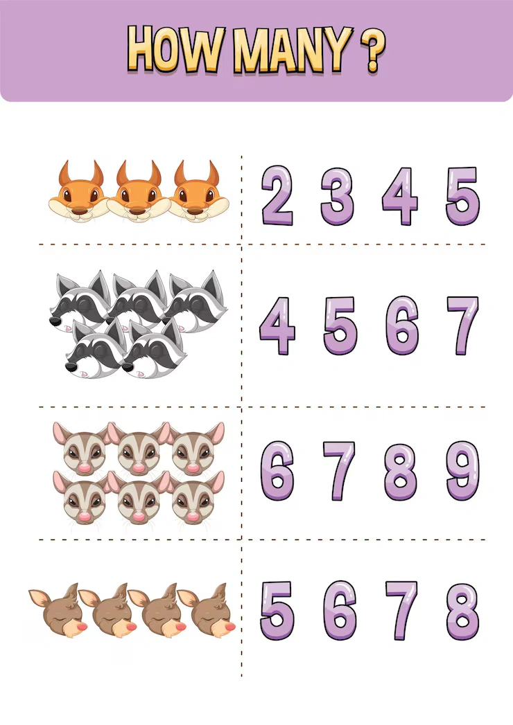 Match pictures with numbers for kids