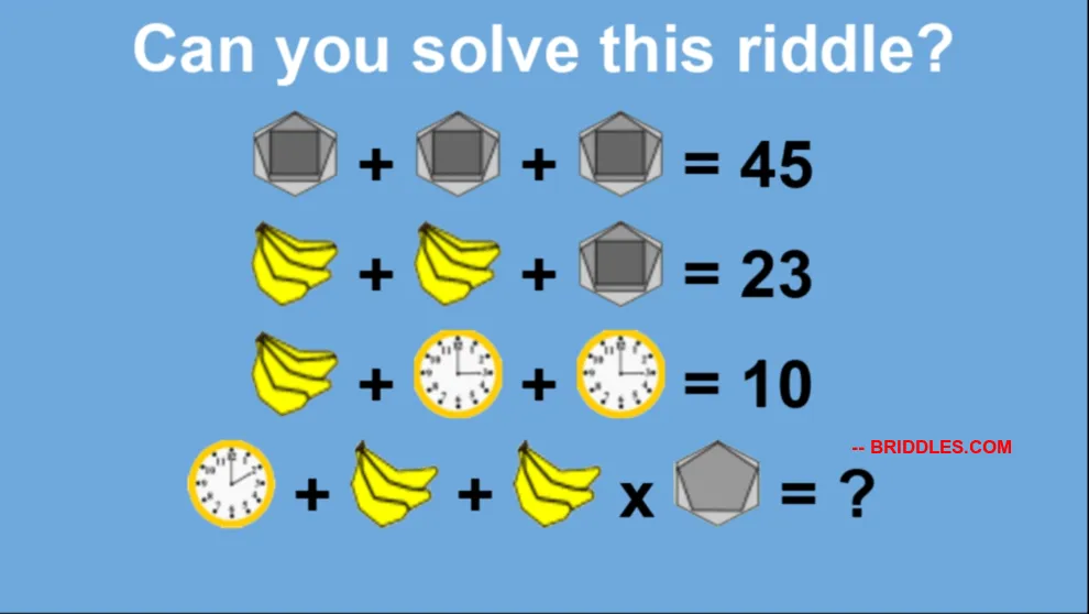 Hard Clock Banana Hexagon Square Pentagon Algebra Problem
