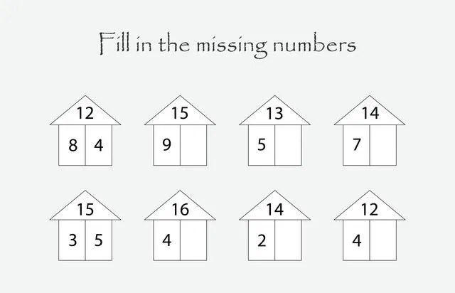 Fill in the missing numbers, mathematics game for children, find a solution, education game for kids, school worksheet activity, task for the