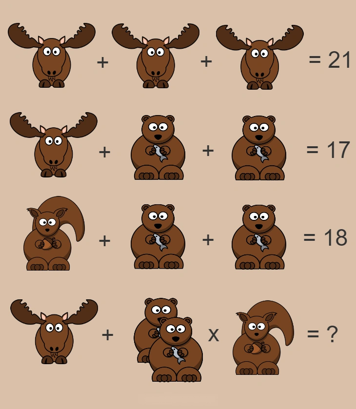 Moose & bear & squirrel math puzzle