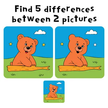 Cute Bear Spot the Difference Puzzle Game for Kids
