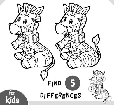 Cute cartoon Christmas zebra. Black and white find differences educational game