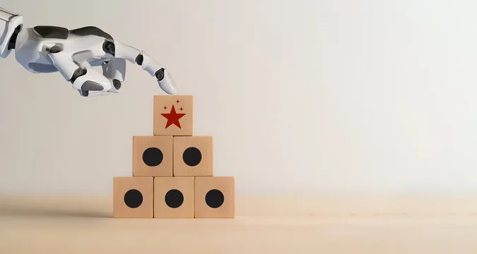 Innovation and differentiation, value added concept. Robot hand touching  wooden block with special, limited, exclusive, VIP, made to order, customization icons. Innovative product positioning.