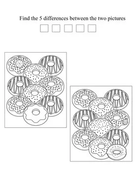 Spot the difference puzzle with smiling Christmas trees and gifts