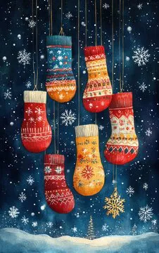 Find 7 Differences in Christmas Knitted Mittens Picture Puzzle Game for Kids and Adults