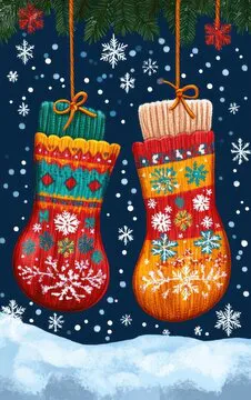 Find 7 Differences in the Festive Knitted Christmas Mittens Puzzle