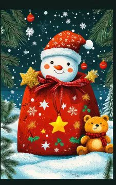 Christmas Difference Game with Santa's Sack Full of Presents, Teddy Bear, and Snowman Fun Puzzle