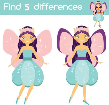 Find the differences. Educational children game. Activity for pre school years kids. Cute fairy princess