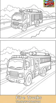 Spot the Difference: Two Fire Trucks Coloring Page Illustration