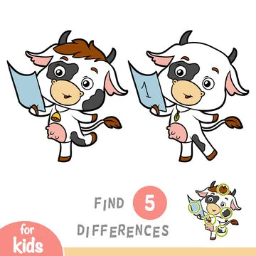 Find differences, education game, Cow