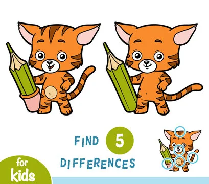 Find differences, education game, Cat and pencil
