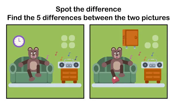 Spot the difference; Brown bear relaxing at sofa