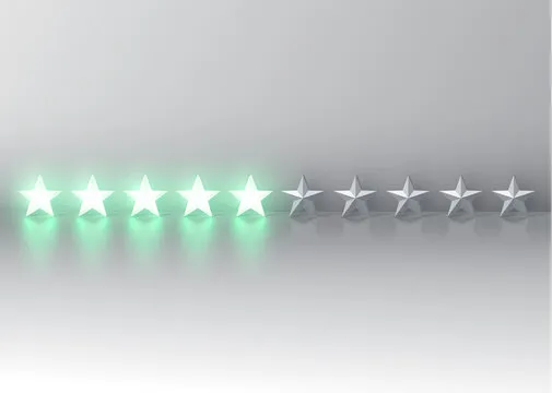 Glowing green 3D star rating, vector illustartion
