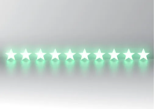Glowing green 3D star rating, vector illustartion