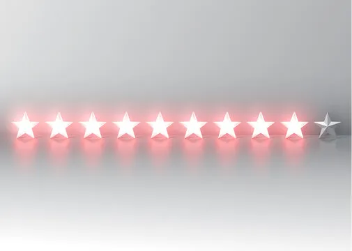 Glowing red 3D star rating, vector illustartion