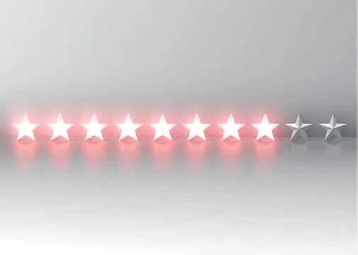 Glowing red 3D star rating, vector illustartion