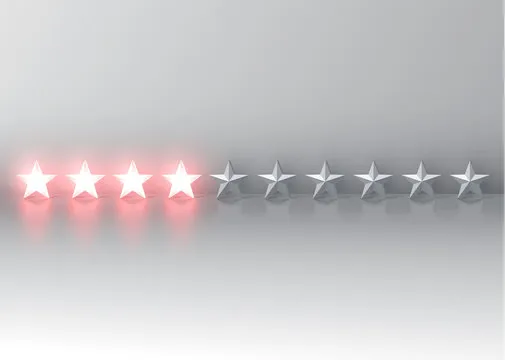 Glowing red 3D star rating, vector illustartion