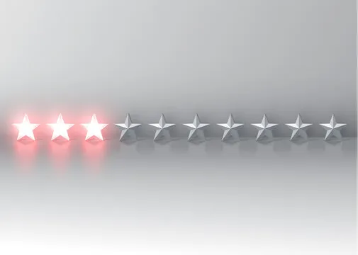 Glowing red 3D star rating, vector illustartion