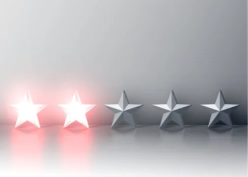 Glowing red 3D star rating, vector illustartion