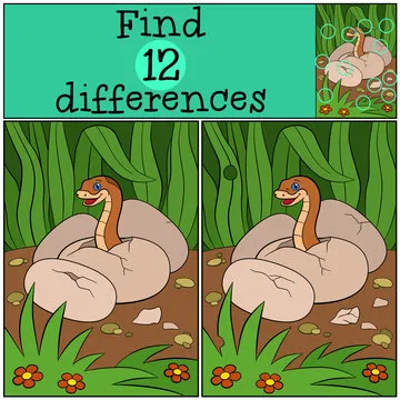 Educational game: Find differences. Baby viper in the egg.