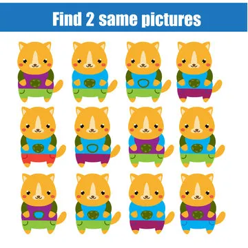 Find the same pictures children educational game. Find two identical cats