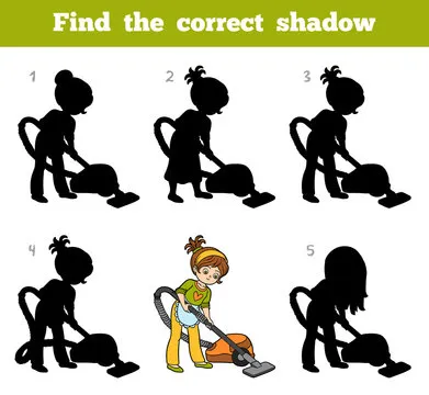 Find differences for children, girl with vacuum cleaner