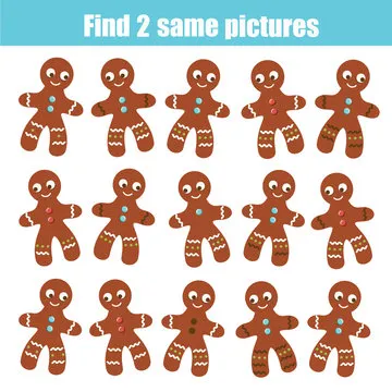 Find the same pictures children educational game. Find two identical Christmas cookies