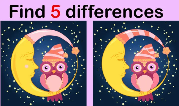 Cartoon Illustration of Find the Differences Educational Activity Game for Children with Owls