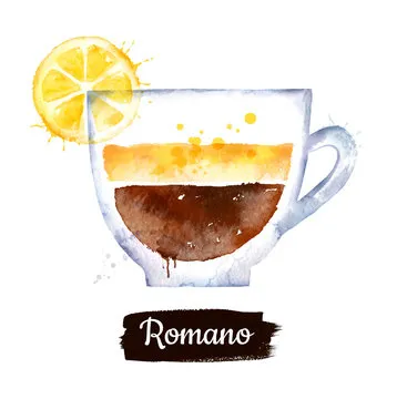 Watercolor side view illustration of Romano coffee