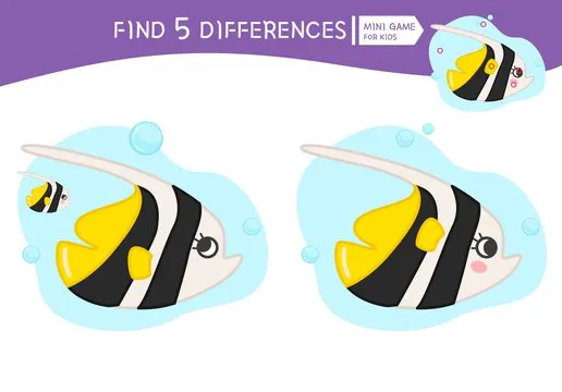 Find differences.  Educational game for children. Cartoon vector illustration of fish.