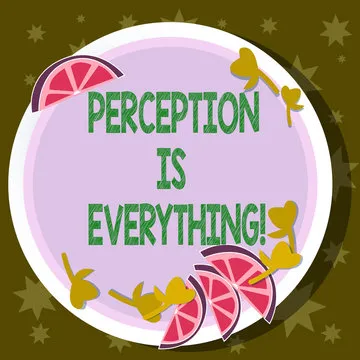 Word writing text Perception Is Everything. Business concept for how we identify failure or defeat makes difference Cutouts of Sliced Lime Wedge and Herb Leaves on Blank Round Color Plate