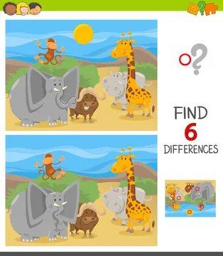 find differences game with cartoon animals