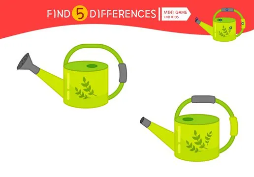 Find differences.  Educational game for children. Cartoon vector illustration of cartoon watering can.