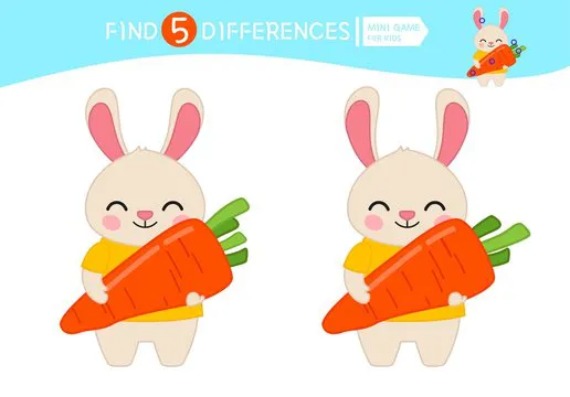 Find differences.  Educational game for children. Cartoon vector illustration of cute rabbit.