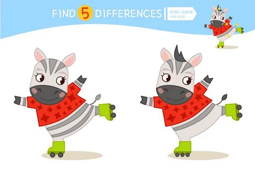 Find differences.  Educational game for children. Cartoon vector illustration of cute zebra.