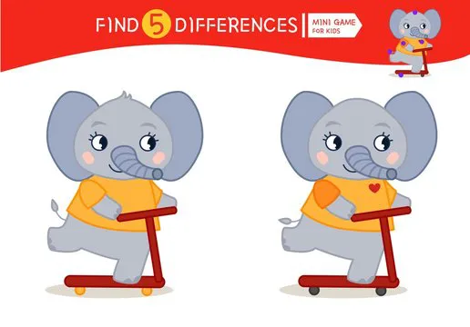 Find differences.  Educational game for children. Cartoon vector illustration of cute elephant.