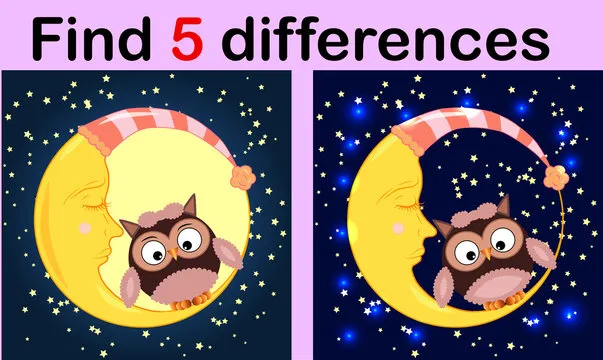 Cartoon Illustration of Find the Differences Educational Activity Game for Children with Owls