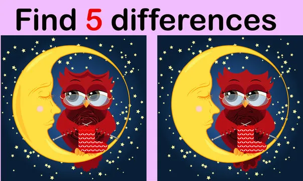 Cartoon Illustration of Find the Differences Educational Activity Game for Children with Owls