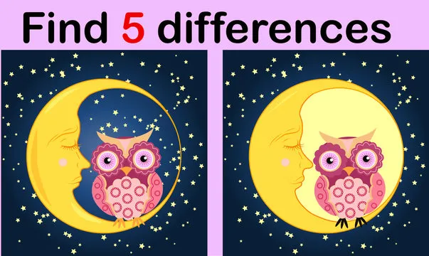 Cartoon Illustration of Find the Differences Educational Activity Game for Children with Owls