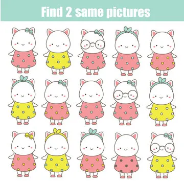 children educational game. Find the same pictures. Find two identical cats. fun for kids and toddlers