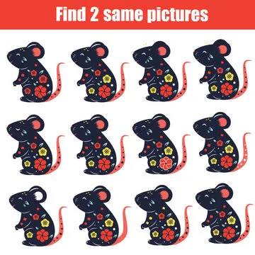 Children educational game. Find two same pictures of rat