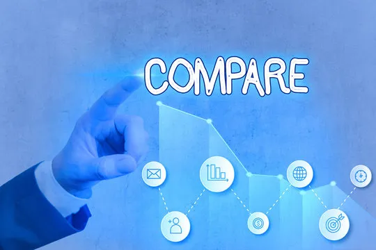 Writing note showing Compare. Business concept for Estimate Measure Note the similarities dissimilarities between