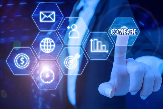 Writing note showing Compare. Business concept for Estimate Measure Note the similarities dissimilarities between