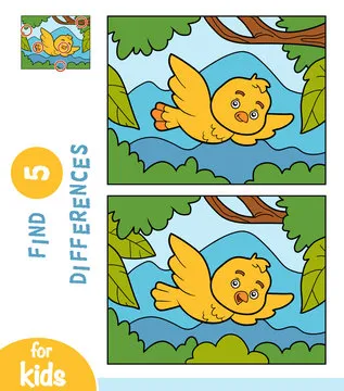 Find differences, education game for children, The bird flies on a background of mountains