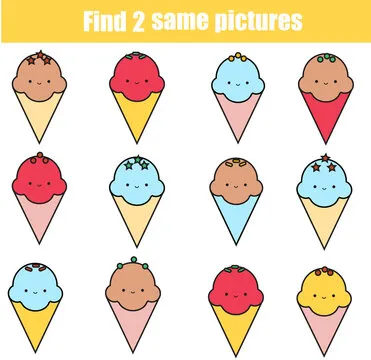 children educational game. Find the same pictures. Find two identical ice cream. fun for kids and toddlers