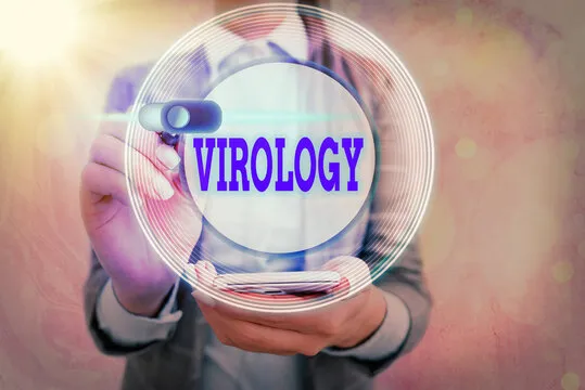 Handwriting text writing Virology. Conceptual photo branch of science dealing with the variety of viral agents and disease Graphics padlock for web data information security application system