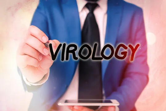 Word writing text Virology. Business photo showcasing branch of science dealing with the variety of viral agents and disease Touching screen digital application marking important details in business