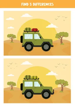 Find 5 differences between the pictures. Safari landscape.